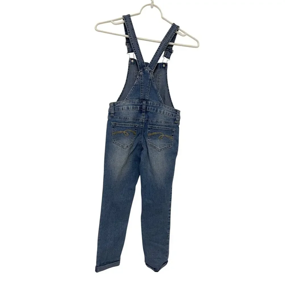 Justice Cuffed Slim Fit Bib Overalls Girls Size 6 Blue Denim Medium Wash